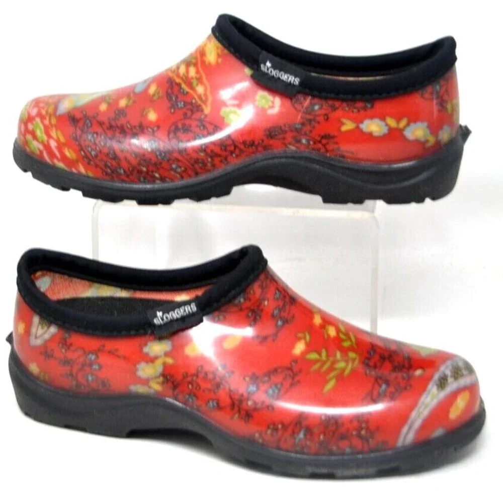 Sloggers Womens Size 6 Waterproof Garden Shoes Red Paisley USA